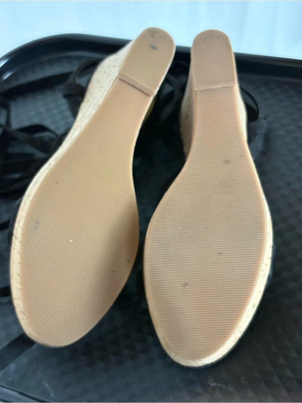 GUESS Black Fabric Lace-Up Cork Platform Wedges - Picture 5 of 9
